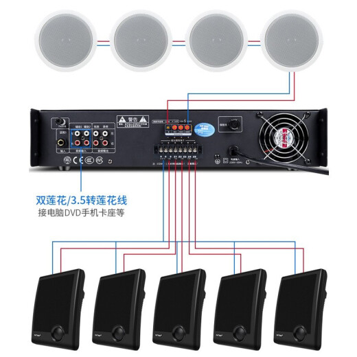 HYUNDAI现代 SU-906专业定压大功率功放机200W峰值蓝牙功放公共广播工程吸顶音响吊顶壁挂喇叭五分区控音