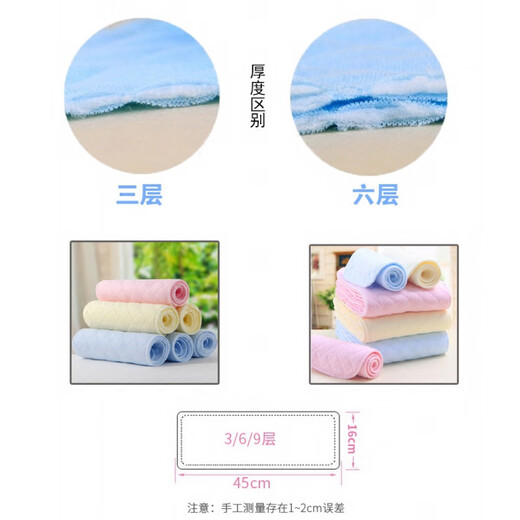 KETAOQI baby diapers washable diapers pure cotton gauze baby diapers child meson cloth newborn ring supplies 5 pieces white (thickened six layers) L