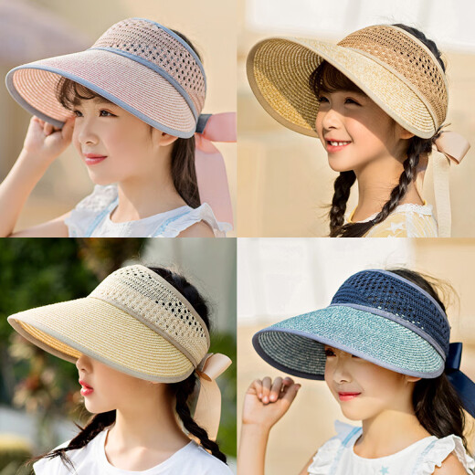 Sujin Chulan Children's Hat Women's Summer Girls Straw Hat Summer Sun Hat for Middle-aged and Older Students Baby Sun Protection Hat Sun Shade Hat Bow-Pink [Children's Style] 3-12 Years Old [48-53CM Adjustable]