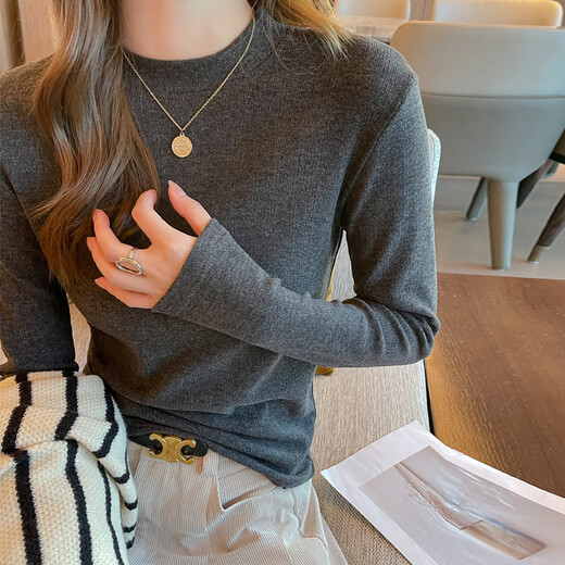 Langsha temperament bottoming shirt, new mid-collar, autumn coat, can be worn outside, brushed German velvet women's long-sleeved top