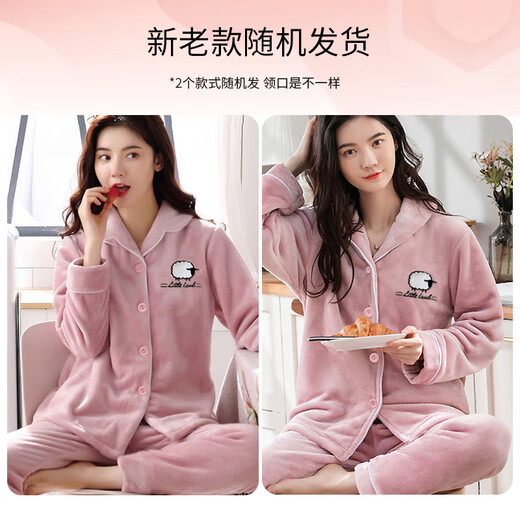 Antarctic women's pajamas women's winter thickened velvet warm anti-static long-sleeved cardigan can be worn outside flannel home clothes L