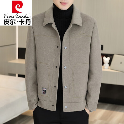 Pierre Cardin woolen jacket men's autumn and winter double-sided woolen jacket men's casual lapel thick woolen top short wool coat double-sided woolen B2308 gray 2XL (135-150Jin Jin equals 0.5 kg)