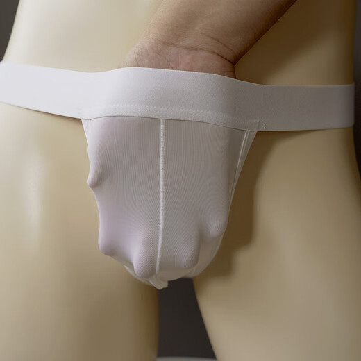 Men's ice silk double thong sexy transparent thong underwear exposed hips and empty briefs fat bear plus fat plus size White XL recommended 85-100 Jin [Jin equals 0.5 kg]