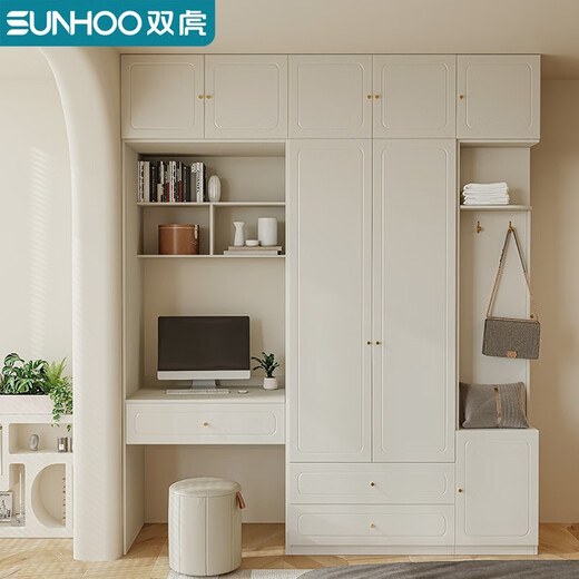 Shuanghu Light Luxury Modern Simple Wardrobe Home Bedroom One Door to Top Combination Cabinet Four Five Six Door Wardrobe 23105 Two Door Wardrobe + Top Cabinet + Dressing Table + Makeup Stool