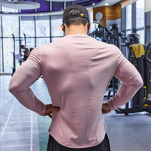 Lutielang fitness clothes sports T-shirt bottoming shirt men's long-sleeved elastic quick-drying muscle training running top gray L