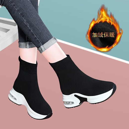 Gucci Tianlun dicke Sohle High Top 2024 Frühling und Herbst Mode neue elastische Socken Schuhe Damen warme lässige Sportschuhe Damenschuhe 9759-1 Schwarzer Samt 36