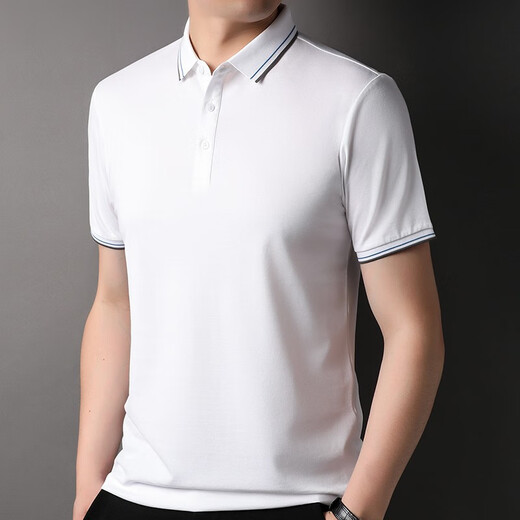 
Kangaroo, mulberry silk T-shirt, men's short-sleeved summer middle-aged and young men's casual solid color lapel, daddy's ice silk t-shirt, black-7036 175/XL (recommended 140-160Jin [Jin equals 0.5 kg])