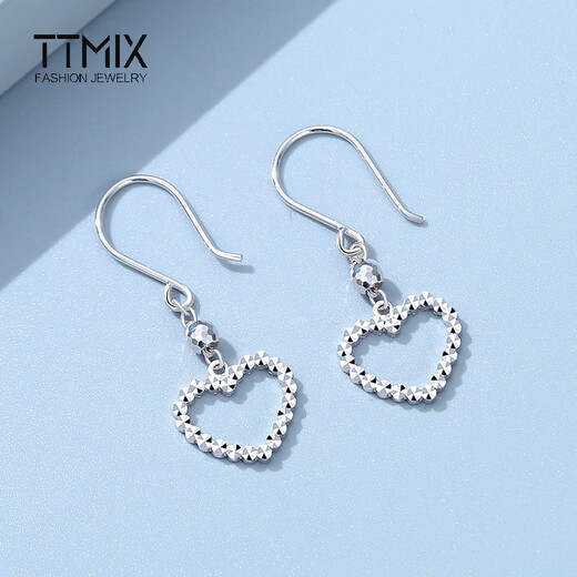TTMIX platinum ear hook heart-shaped earrings pt950 women's classic platinum car flower love earrings 2.2-2.4g