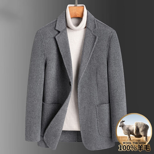 Luo Meng high-end 100% wool double-sided coat men's autumn and winter cashmere woolen coat thick suit jacket suit black XL 180