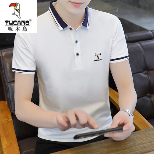 啄木鸟（TUCANO）T恤男夏季潮流翻领男装体恤POLO.衫商务休闲纯棉有带领子短袖衣服 粉色 QY673 L