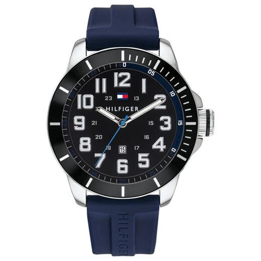 Tommy Hilfiger Tommy Hilfiger Men's 30 Meter Waterproof Quartz Round Blue Silicone Band Watch 46mm 1791537 Medium Gray ONE SIZE
