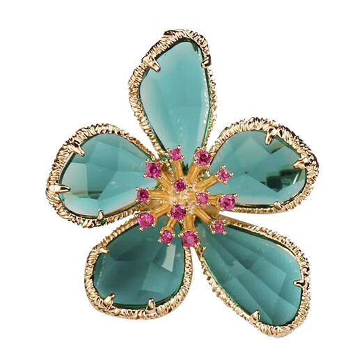 Sili European and American crystal flower brooch women's new exquisite corsage coat pin accessories gold green crystal flower