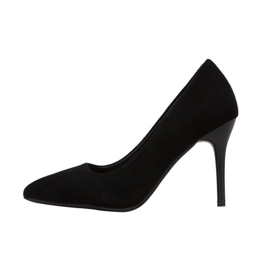 Nine-inch Sunshine Professional High Heels Women's Stiletto Soft Sole Interview Flight Attendant Student Etiquette Class Formal Commuting Black Work Shoes Leather Shoes Suede High Heels Black 7cm [40 Size]