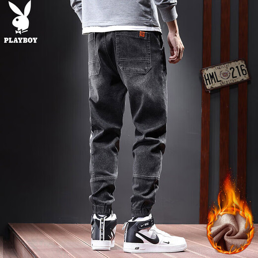Джинсы Playboy (PLAYBOY) мужские леггинсы брюки мужские осенне-зимние повседневные комбинезоны модные брюки небольшого кроя мужские тонкие утолщенные мужские брюки