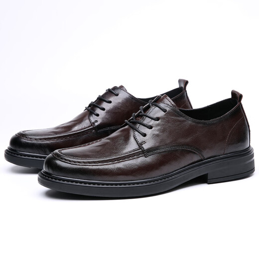 Goodba Ye first-layer cowhide men's casual leather shoes genuine leather business leather shoes men's lace-up formal shoes soft leather round-toe men's shoes dark brown 40