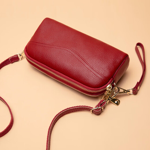 North Fox genuine leather crossbody bag small bag for women 2025 new fashion middle-aged mother double zipper soft leather clutch bag for women black