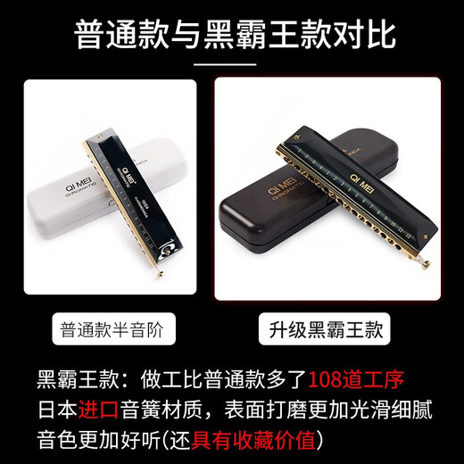 奇美半音阶口琴成人儿童初学演奏12孔/16孔口琴 16孔 C调 【升级款黑霸王】