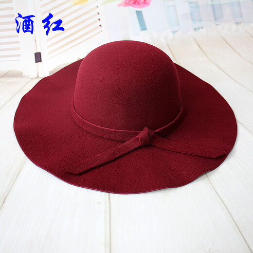 Mo Zilan Britisch Retro Europäer und amerikanischer Wolle im koreanischen Stil koreanischer Stil Dome Wellenkante Top Hut Sonne Frauen große rote Erwachsene Style 57cm