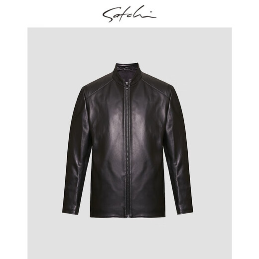 Sachi Satchi [lange Zeit ohne Falten] Herren-Leder-Leder-Jacke für Herren Herumn Neue Style Business Sheepselbe hübsches Stand-up-Halsband-Lederjacke Herren klassischer Stand-up-Halsband Schwarz M 48/170