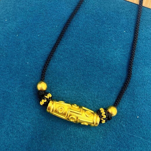 JXJE Old Phoenix Gold Nine Eyes Dzi Beads Transfer Beads Necklace Pure Gold 999 Gold Jewelry Men's and Women's Valentine's Day Gift Dzi Beads + 2 Gold Beads Necklace