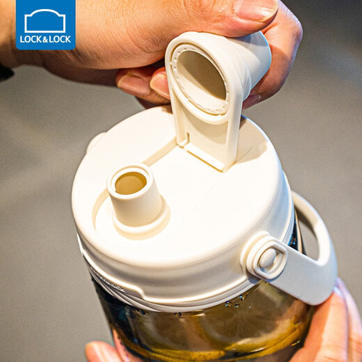 LocknLock Sports Water Cup 2000ml Large Capacity Fitness Water Bottle Ton Bucket Extra Large Outdoor Fitness Cup Straw White 2.0L