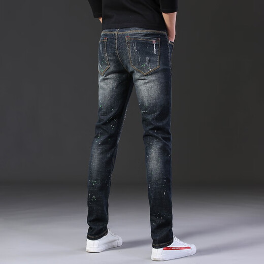 Modemarke Ripped Jeans Herren Elastic Patch Patch Stoff kleine Füße Hosen koreanische Stil Slim Jeans bemalt