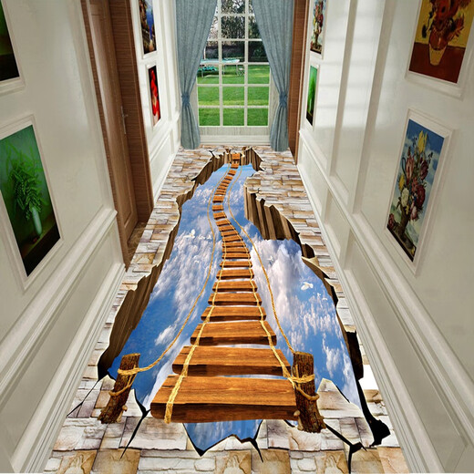 3D vertigo carpet can be cut, 3D thrilling corridor aisle carpet, long stairway carpet, full carpet, customized door mat, White Bird in the Mountain, 1.4 meters wide, 1 meter long, how many meters do you need to take a few photos?