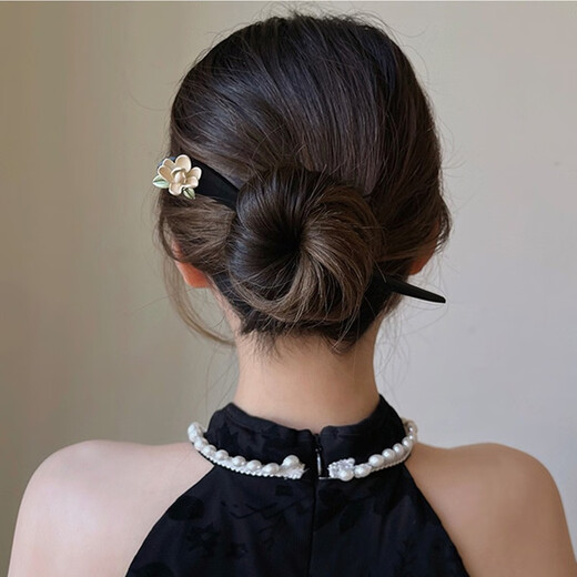 Two Worlds Happy Wooden Hairpin Women's High-end Gardenia Flower Temperament Hairpin Modern Simple New Chinese Style Hairpin Wooden Hairpin Hairpin