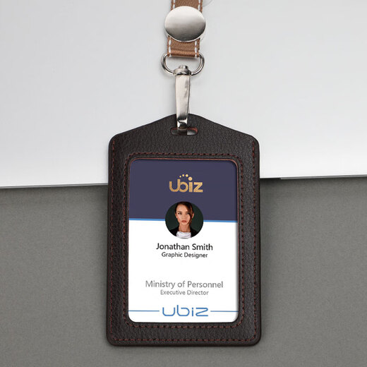 Hengse Working Card Certificate Card Case and Badge Customized Horizontal Version Genuine Leather Industrial Brand Label Label Label Label Label Access Card Certificate Set L702 Black + Lanyard (Double-sided Transparent)