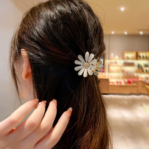 BARY REEF cat's eye stone daisy flower hairpin back of head grabber elegant temperament women's shark clip headwear hairpin cat's eye daisy grabber