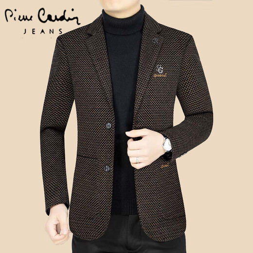 皮尔卡丹（pierre cardin）秋冬季羊毛呢西装男外套2025新款中年爸爸单件商务休闲西服上针织 黑色 L 175