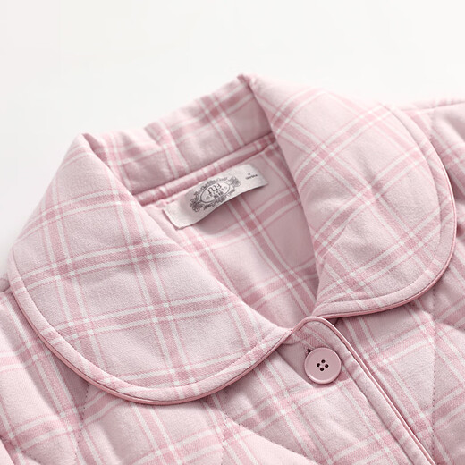 American Standard's new couple's three-layer quilted thermal pajamas for women, winter all-cotton quilted padded clothes, plaid can be worn outside, home clothes for men, Taro powder L