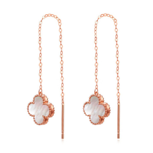 Fire shell 18K gold four-leaf clover ear wire color gold rose gold gold earrings earrings au750 gold earrings 520 Valentine's Day gift 18K rose gold red agate