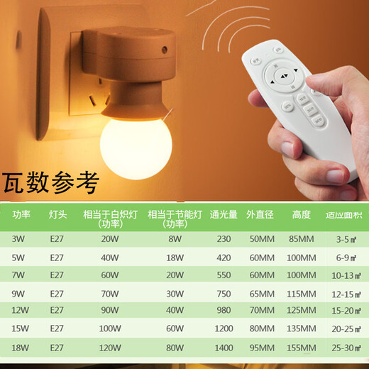 E27 smart wireless remote control lamp holder lamp holder converter direct plug socket with plug switch screw wall lamp variable light control bulb lamp bedroom bedside night light dimmable remote control lamp holder set (bulb not included) + follow the purchase to get a battery E27 screw