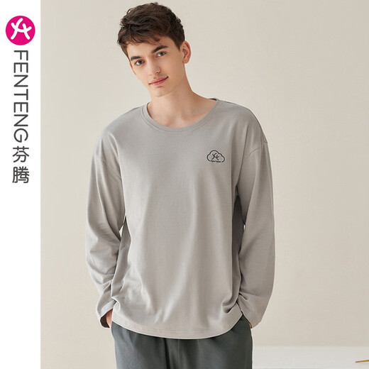 Fenton Couple Pajamas Women's Autumn Pure Cotton Spring and Autumn Men's Cotton Large Size Home Clothes Light Gray (Male) XL Recommendation Female 125-145, Male 140-165 Jin Jin equals 0.5 kg