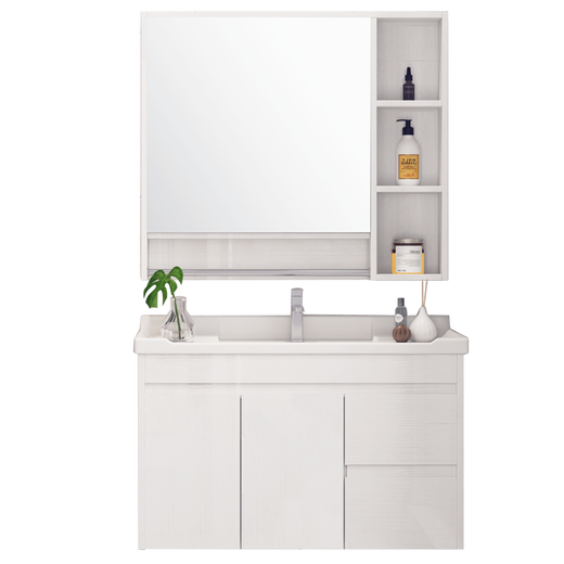 Zunchi Bathroom Small Apartment Bathroom Bathroom Mirror Cabinet Storage Washing Station Washing Basin Washing Basin Combination Set [Pearl White] Functional Mirror Layered Storage 80cm