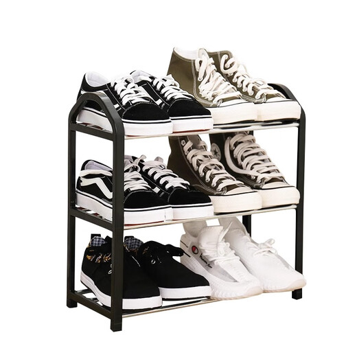 Kunfeng simple shoe rack door multi-layer small mini shoe storage rack rental shoe rack folding storage artifact small size 42cm - three layers black upgraded steel pipe