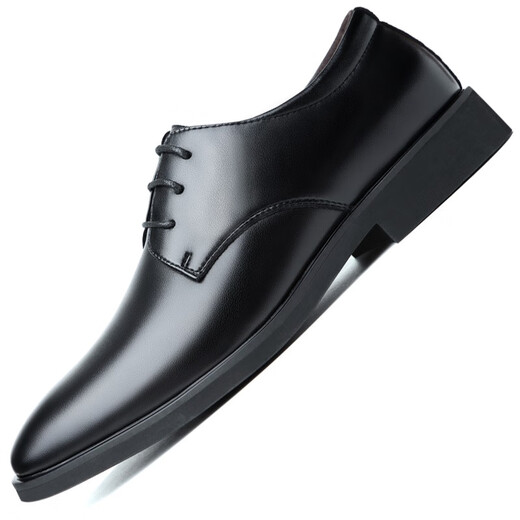 Portures leather shoes men's lace-up business casual shoes Korean style trendy soft-sided wedding formal shoes for men 6633 black 40