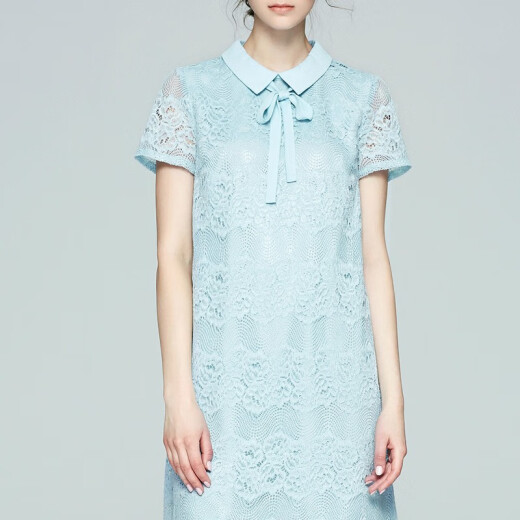 Yanyu spring and summer doll collar lace short-sleeved dress bow tie versatile skirt light blue 1S/36