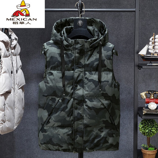 Scarecrow 13 boys down cotton vest 12 years old junior high school students 14 fat children's coat 15 teenagers autumn and winter vest vest black removable hat XL 100-120Jin Jin is equal to 0.5 kg