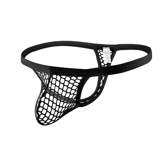 CLEVER-MENMODE men's sexy temptation U convex hollow mesh thong large mesh underwear fishnet thong 1 piece green XL (83-87CM)