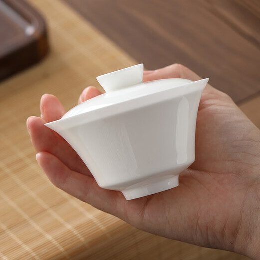 Yipin Workshop Chaozhou Bone China Thin Body Sancai Covered Bowl Small Tea Cup Kung Fu Tea Set High-end Tea Bowl with Lid Elegant High Bone China Thin Body Covered Bowl + 3 Bone China Taste Cups