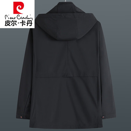 Pierre Cardin light luxury high-end plus size spring and autumn men's mid-length windbreaker plus fat extra large loose fat man coat removable hood windbreaker black 205