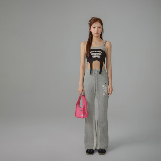 CHUU潮酷拼接吊带女2024春季新款设计感个性修身显瘦字母印花背心 黑色 均码