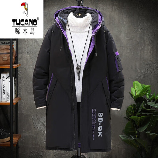 Woodpecker (TUCANO) high-end jacket down jacket men's mid-length winter lengthened and thickened jacket 2025 new trendy slim fit for young and middle-aged people 9568 ultra-thick version black green high-grade rayon upgrade 4XL (175Jin Jin is equal to 0.5kg -195Jin Jin is equal to 0.5kg)