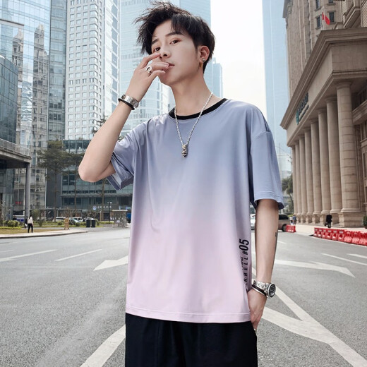 Shanzun short-sleeved T-shirt men's clothing accessories men's quarter-sleeve half-sleeve loose casual summer clothing boys' round neck fashion trend summer undershirt top J006 light gray XL