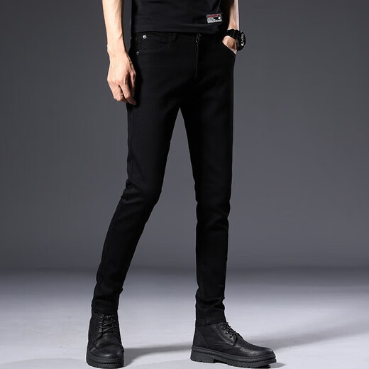 Jeans Jeans Jeans Slim Feet Slim Pants Spring and Autumn Nuevo estilo coreano de moda elástica versátiles largos versátiles 902 Black Size 30