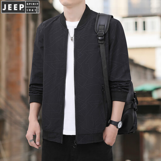 Jeep Spirit Clothing Herrenjacke 2024 Frühlings- und Herbst-Kleider Slim und Slim Casual Youth Jacket Top K12109 Black M Empfohlen 95-100 Jin [Jin gleich 0,5 kg]