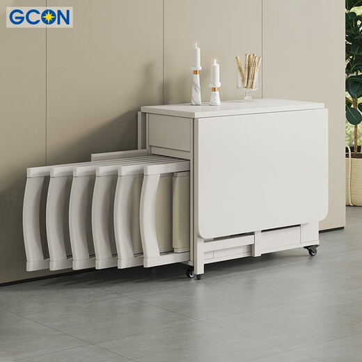 Zhiguang Solid Wood Folding Dining Table Small Household Dining Table and Chair Set Simple Modern 6-Person Movable Folding Table Warm White GF686-C Single Table 1.4m