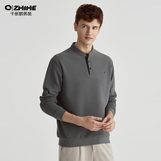 Qianzhihe Men's Henry Collar Waffle Sweater 2024 New Autumn Business Casual Top Pullover Bottoming Shirt for Men Spring and Autumn 19C Dark Blue M